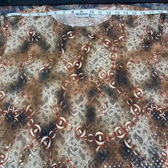 Vintage Chicos Blouse Size 3 Large Chicos BlouseShimmer Rusty Brown Red Cream - Picture 10 of 16